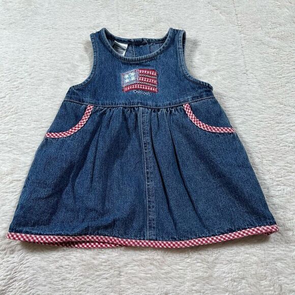 Vintage Osh Kosh B’gosh Girls Forth of July Denim Dress - Picture 1 of 6
